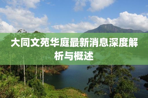 大同文苑華庭最新消息深度解析與概述